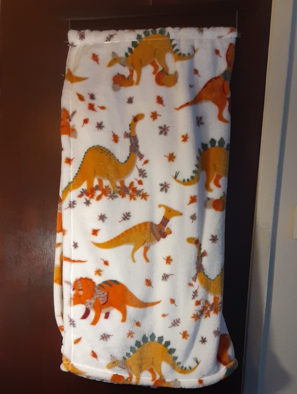 White Plush Dino Print Throw Blanket - Orange & brown Dinosaurs